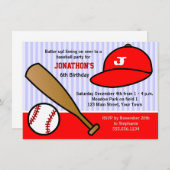 Cute Custom Baseball Birthday Party Red and White Invitation (Front/Back)