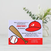 Cute Custom Baseball Birthday Party Red and White Invitation (Standing Front)