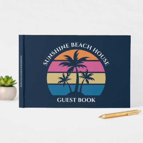 Cute Custom Beach House Palm Tree Guest Book