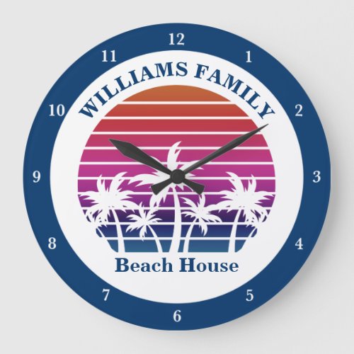 Cute Custom Beach House Palm Tree Tropical Sunset Large Clock