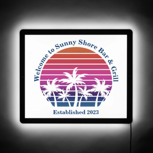 Cute Custom Beach Palm Tree Tropical Island Bar LED Sign