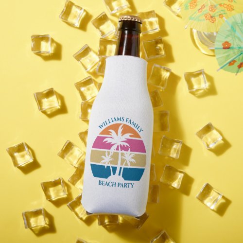 Cute Custom Beach Party Tropical Palm Tree Bottle Cooler
