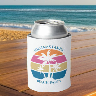 Cute Custom Beach Party Tropical Palm Tree Can Cooler
