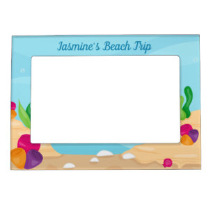 Cute Custom Beach Trip Blue Ocean Coral Drawing Magnetic Frame