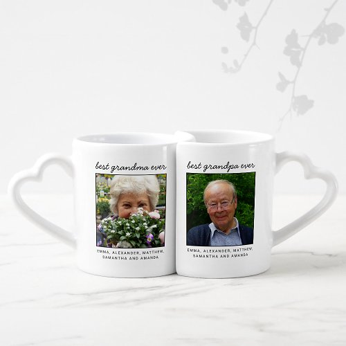 Cute Custom Best Grandma and Grandpa Ever Photo Coffee Mug Set