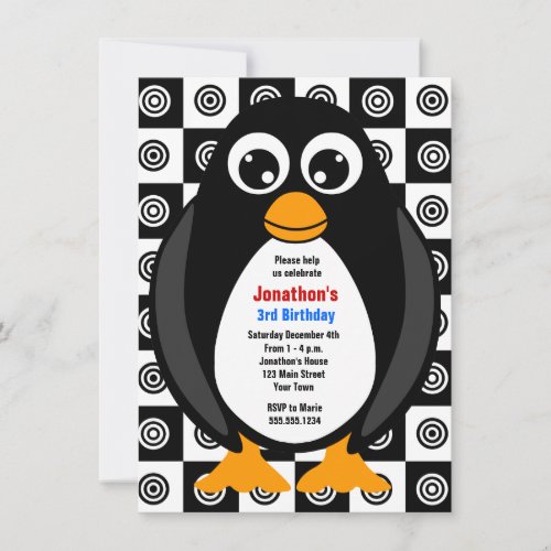 Cute Custom Birthday Party Penguin Invitation