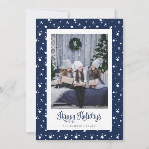 Cute Custom Blue Stars Photo Holiday Cards