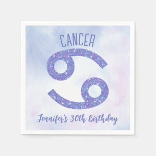 Cute Custom Cancer Purple Astrology Birthday Party Napkins