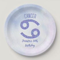 Cute Custom Cancer Purple Astrology Birthday Party Paper Plates