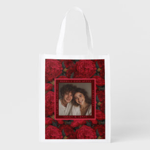 Cute Custom Carnation Flower Spring Wedding Grocery Bag