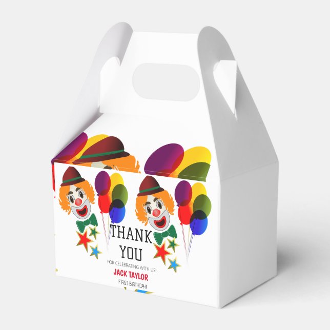 Cute Custom Carnival Circus Clown First Birthday  Favor Boxes (Front Side)