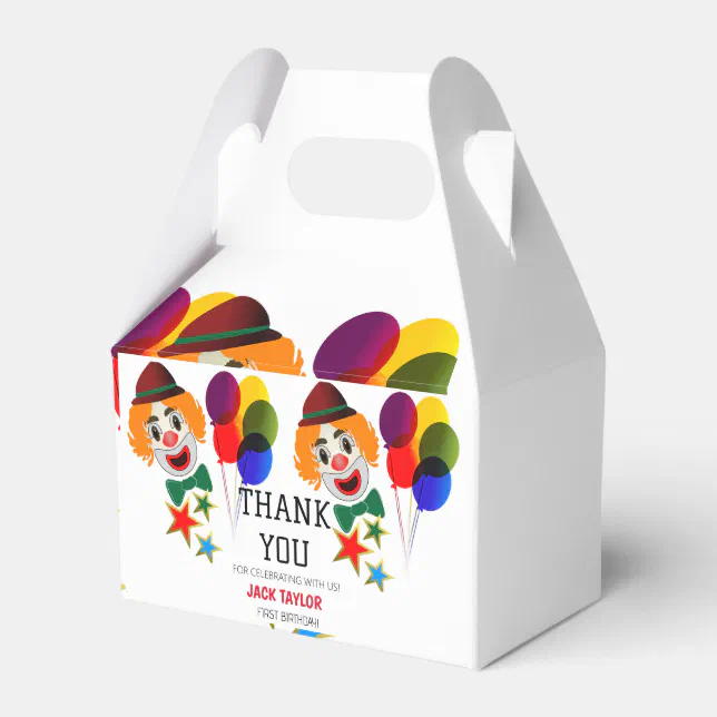 Cute Custom Carnival Circus Clown First Birthday Favor Boxes | Zazzle