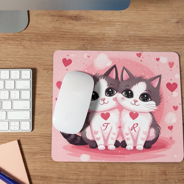 Cute Custom Cat Couple Watercolor Valentine's Day  Mouse Pad (Creator Uploaded)
