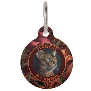 Cute Custom Cat Owner Gift Lilies Motif Pet ID Tag