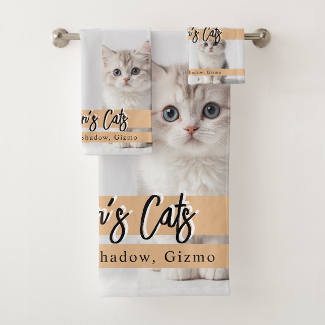 Cute Custom Cat Photo Family Bath Towel Set (Insitu)