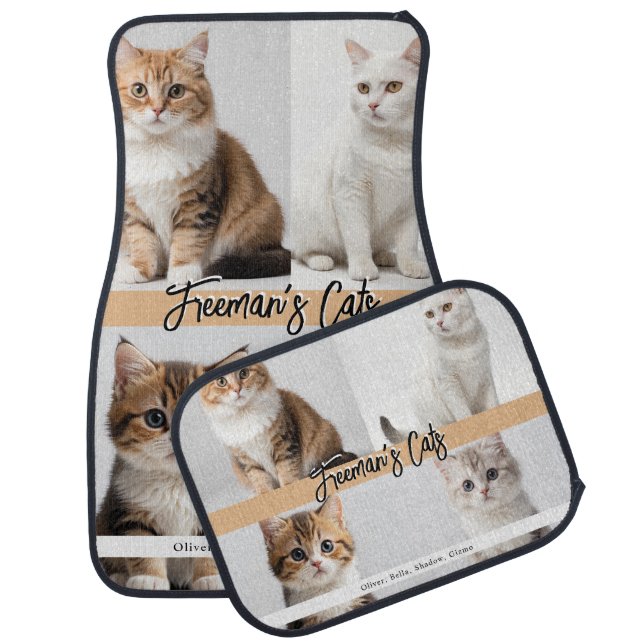 Cute Custom Cat Photo Family Car Floor Mat (Set)