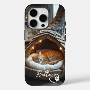 Cute Custom Cat Photo & Name with Heart Paw iPhone 16 Pro Case