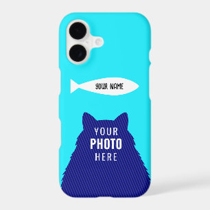 Cute Custom Cat Photo Silhouette & Name Cyan iPhone 17 Case