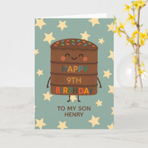 Cute Custom Choco Cake Son 9th Birthday Card