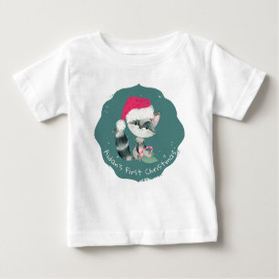 Cute Custom Christmas Baby Raccoon Baby T-Shirt
