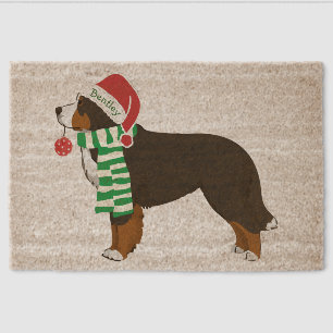 Cute Custom Christmas Bernese Mountain Dog Fiber Doormat
