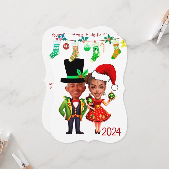 Cute Custom Christmas Caricature  Invitation (Front/Back In Situ)