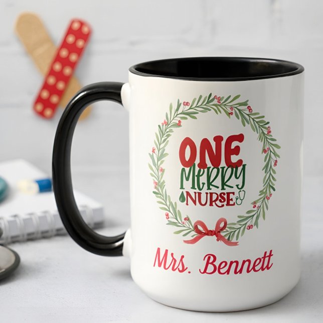 Cute Custom Christmas Floral Noel Nurse Gift  Mug (Creator Uploaded)