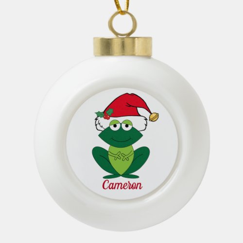 Cute Custom Christmas Frog Ceramic Ball Christmas Ornament