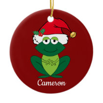 Cute Custom Christmas Frog Santa Ceramic Ornament