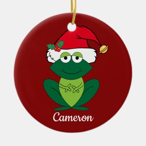 Cute Custom Christmas Frog Santa Ceramic Ornament