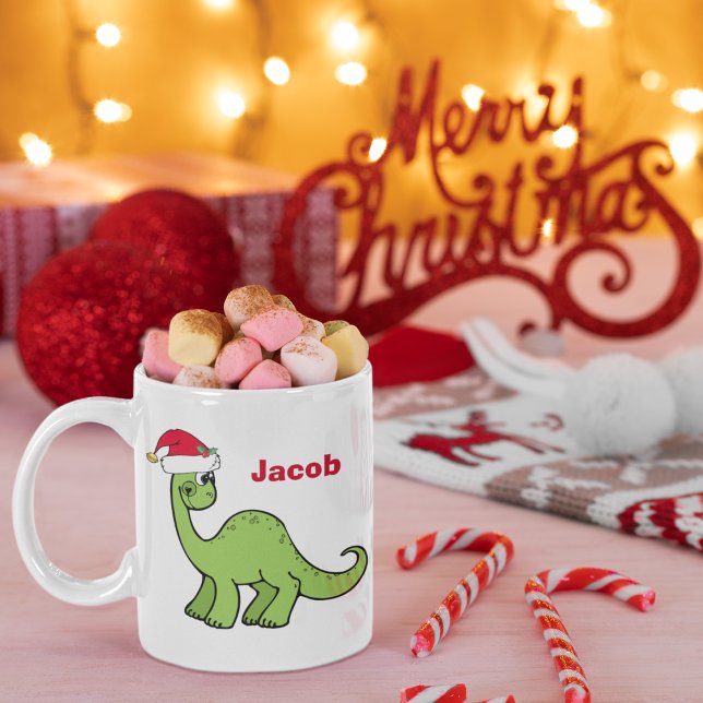 Cute Custom Christmas Kids Dinosaur Santa Coffee Mug (Creator Uploaded)
