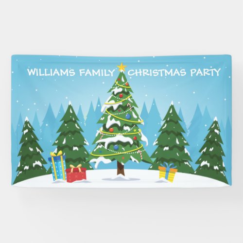 Cute Custom Christmas Tree Blue Holiday Party Banner