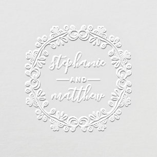 Cute Custom Circular Floral Couple's Names Wedding Embosser