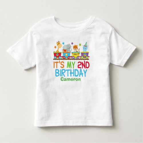 Cute Custom Circus Animal Train 2nd Birthday Toddler T_shirt