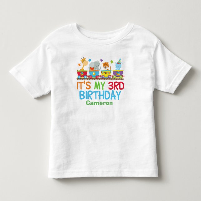 Cute Custom Circus Animal Train 3rd Birthday Toddler T-shirt (Front)