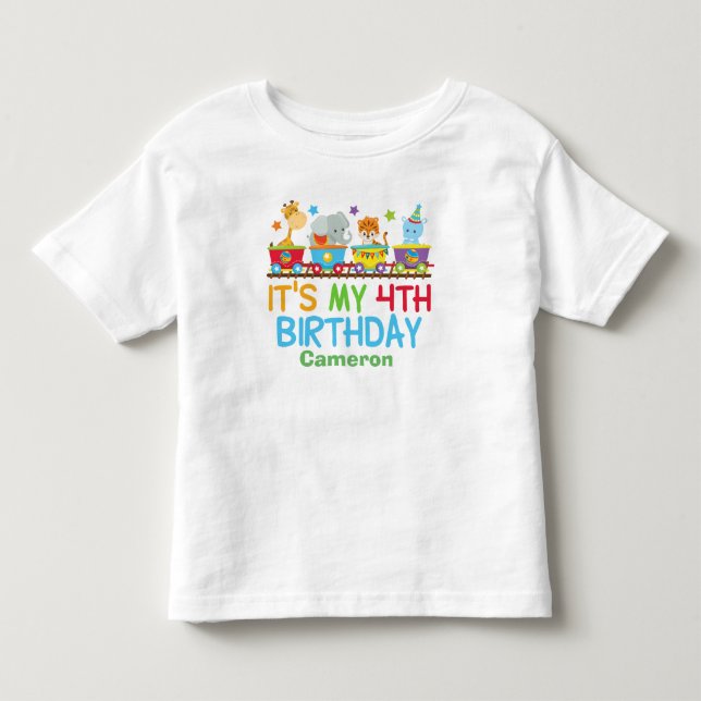 Cute Custom Circus Animal Train 4th Birthday Toddler T-shirt (Front)