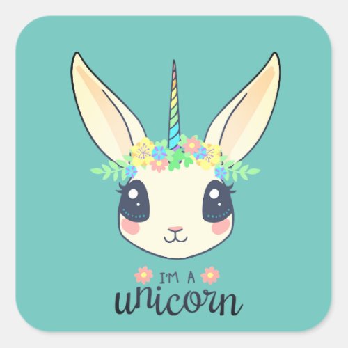 Cute Custom Color Baby Unicorn Bunny Easter Rabbit Square Sticker