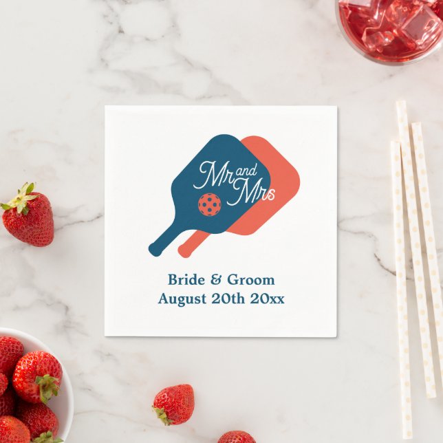 Cute custom color pickleball wedding napkins (Insitu)