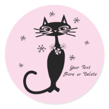 Cute Custom Color/Text Retro Mod Black Cat Pink