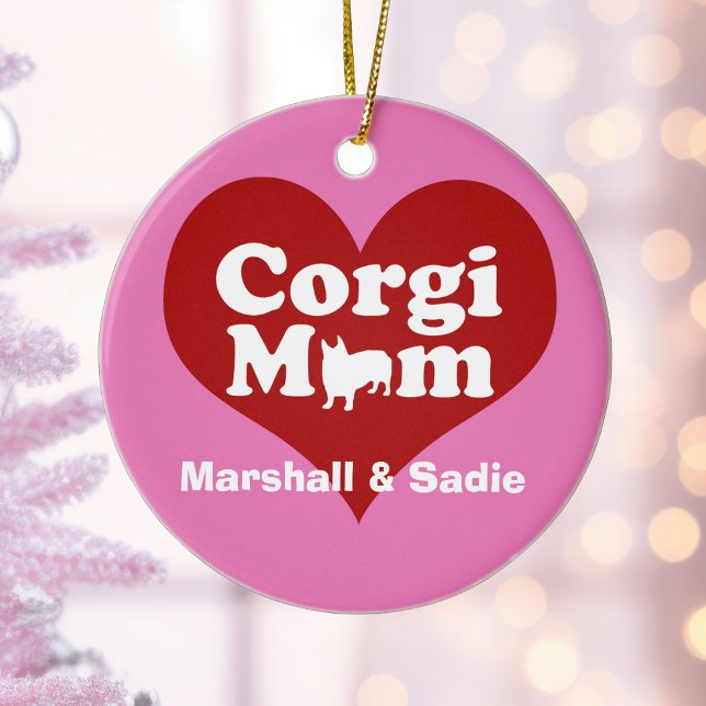 Cute Custom Corgi Mom Heart Ceramic Ornament (Creator Uploaded)