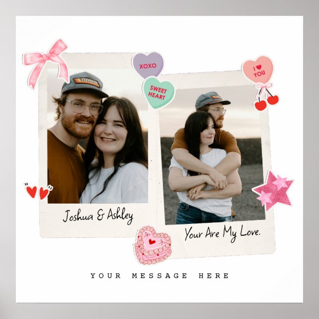 Cute Custom Couple Photos and Text Gift Poster (Front)
