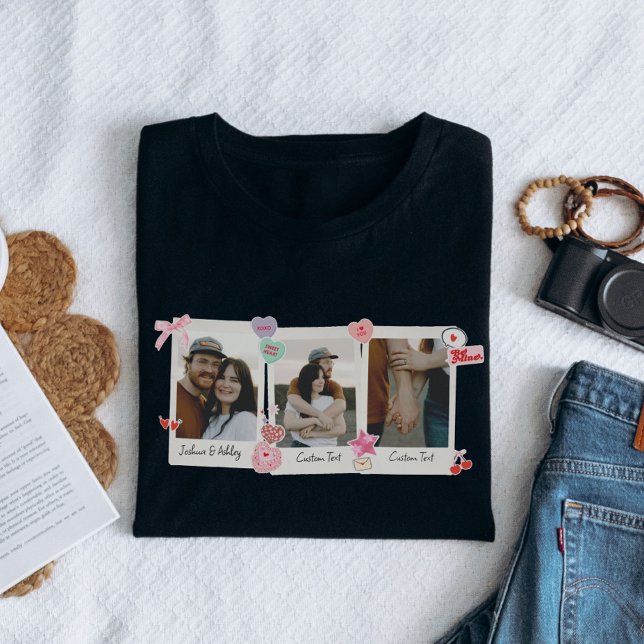 Cute Custom Couple Photos and Text Gift T-Shirt (Creator Uploaded)