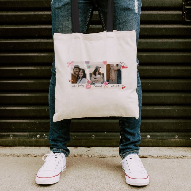 Cute Custom Couple Photos and Text Gift Tote Bag (Creator Uploaded)