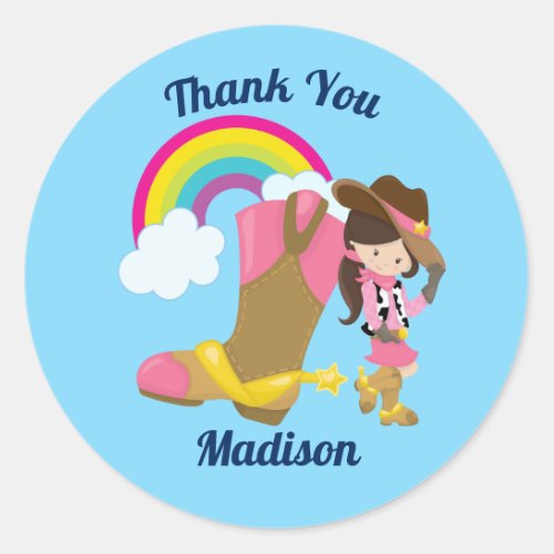 Cute Custom Cowgirl Thank You Classic Round Sticker