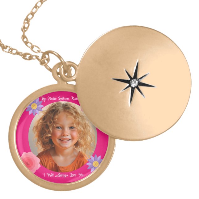 Cute Custom Daughter Photo Portrait Gold Plated Necklace (Front)