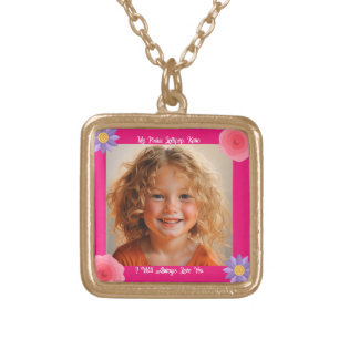 Cute Custom Daughter Photo Portrait Gold Plated Necklace