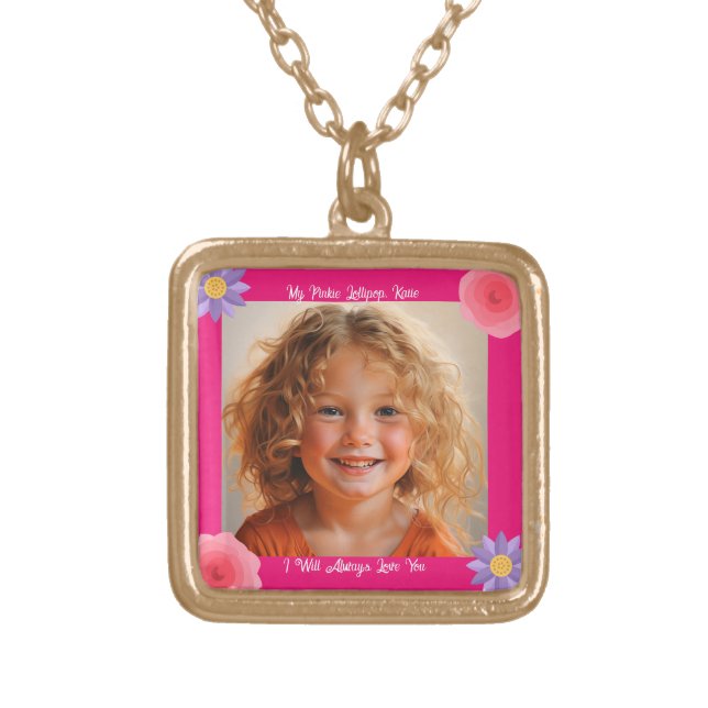 Cute Custom Daughter Photo Portrait Gold Plated Necklace (Front)