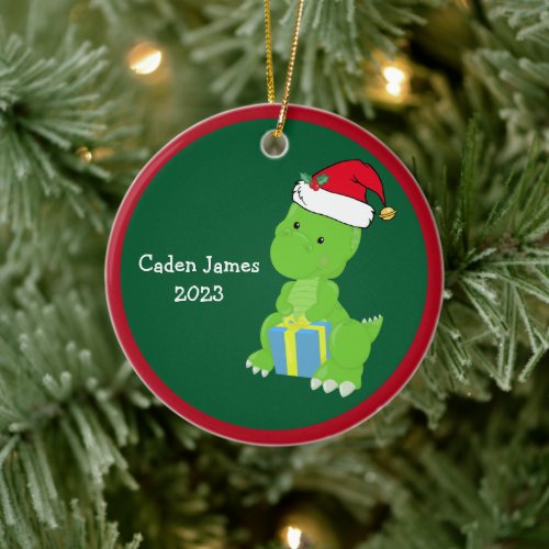 Cute Custom Dinosaur Kids Christmas Gift Ceramic Ornament