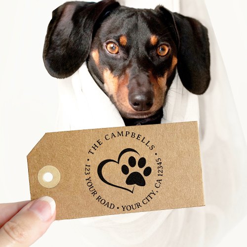 Cute Custom Dog Address Stamp With Heart And Paw