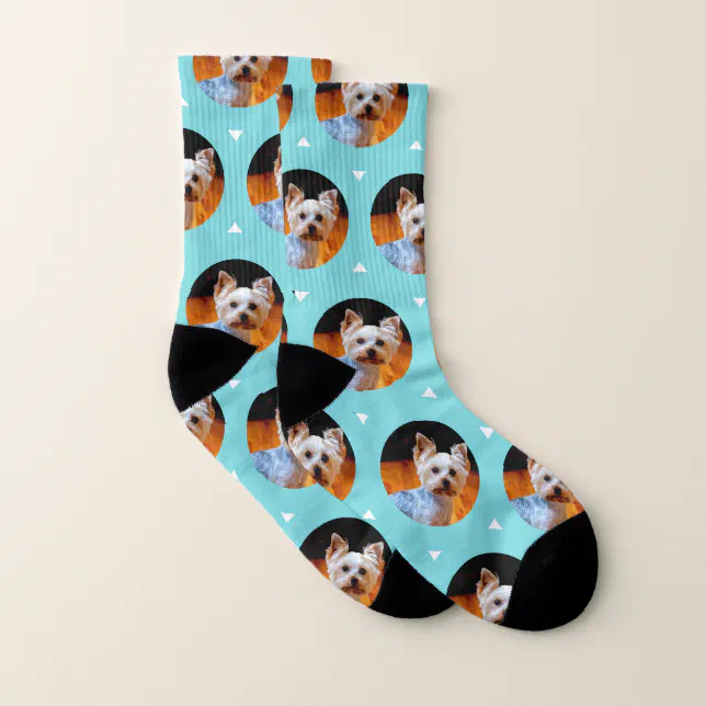 Cute Custom Dog or Pet Photo Pattern Turquoise Socks | Zazzle